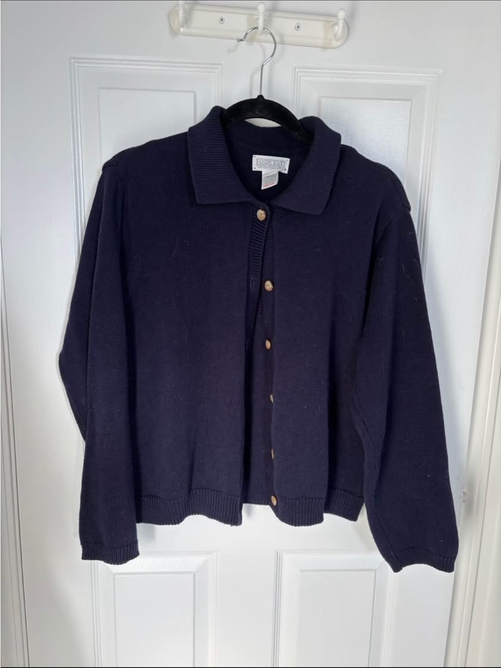 Lands' End Navy Button-Front Collared Cardigan